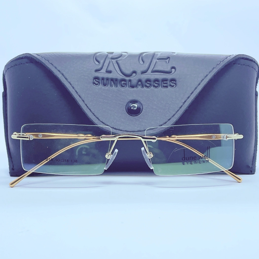 Dune Well rimless 010 Eyeglasses – Front Close View (Golden) Dune Well rimless 010 Eyeglasses in Golden – front close view