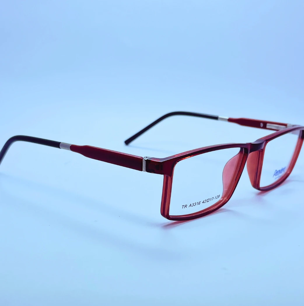 Penyieye 3316 Eyeglasses – Angled Side View (Red) Penyieye 3316 eyeglasses in Red – angled side view