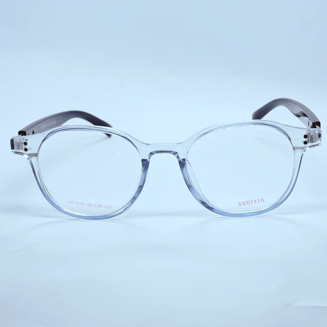 Suofeia MT1016 Eyeglasses – Front Open View (Transparent light blue and black) Suofeia MT1016 Eyeglasses in Transparent light blue and black – front open view
