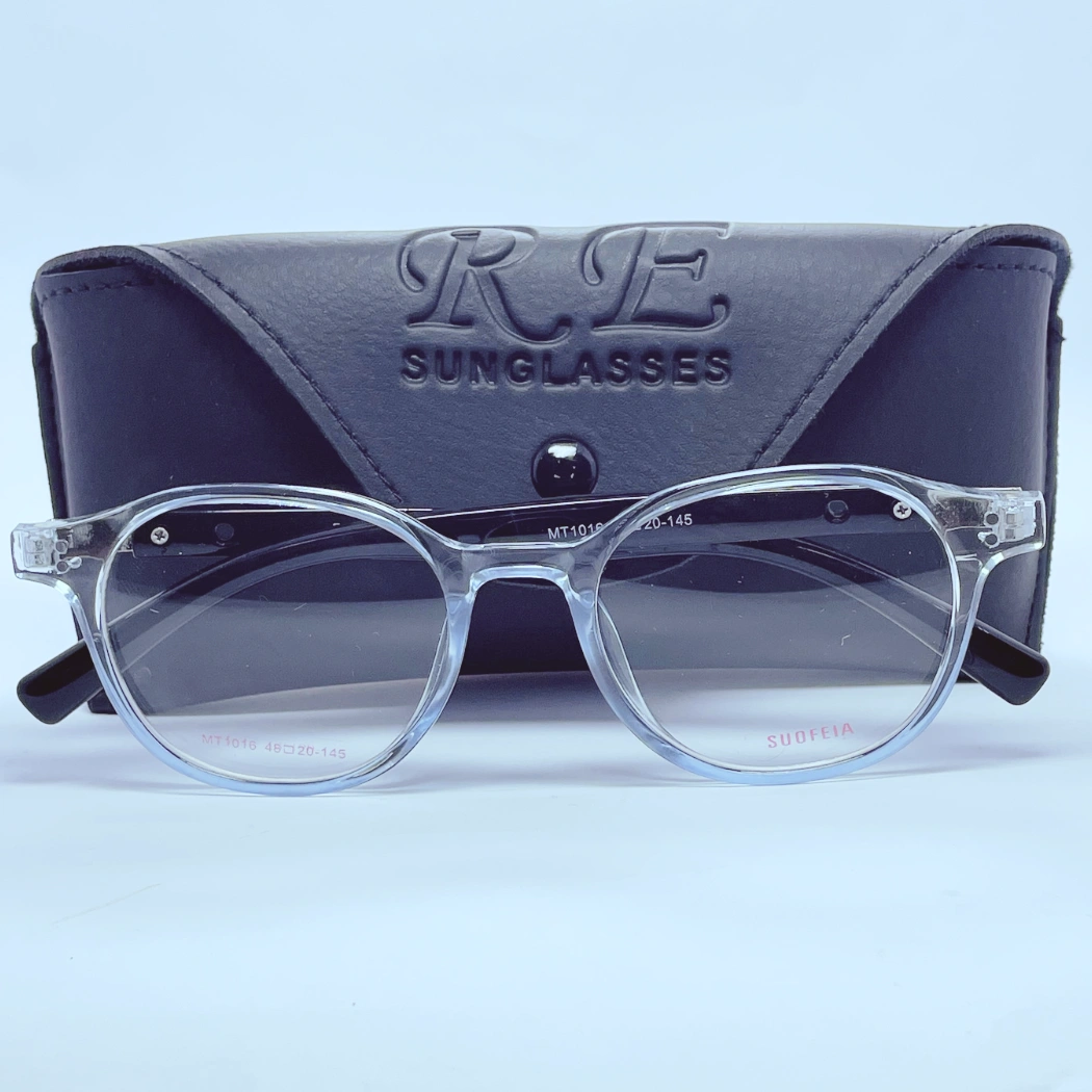 Suofeia MT1016 Eyeglasses – Front Close View (Transparent light blue and black) Suofeia MT1016 Eyeglasses in Transparent light blue and black – front close view