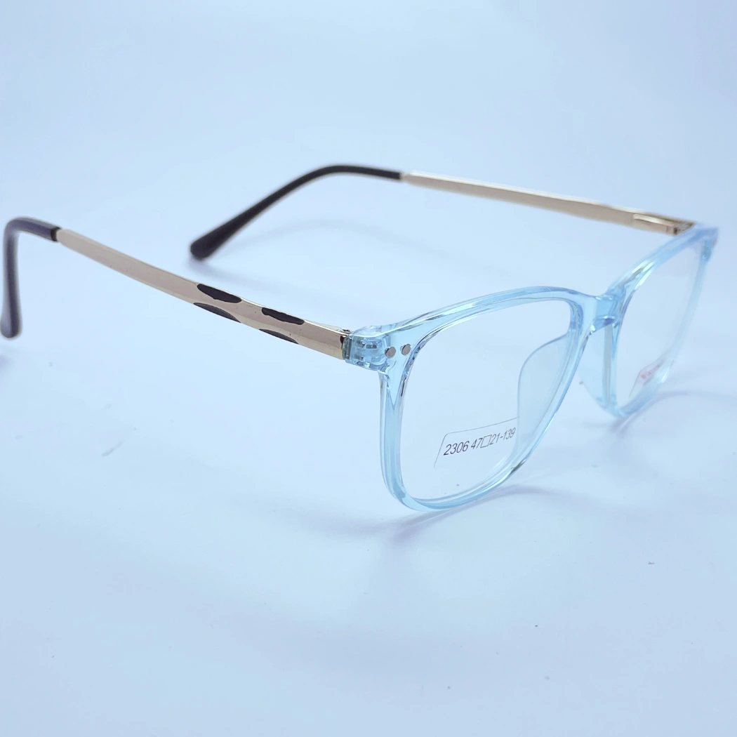 Sooper 2306 Eyeglasses – Angled Side View (Blue and golden) Sooper 2306 Eyeglasses in Blue and golden – angled side view