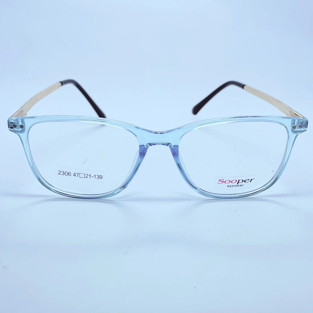 Sooper 2306 Eyeglasses – Front Open View (Blue and golden) Sooper 2306 Eyeglasses in Blue and golden – front open view