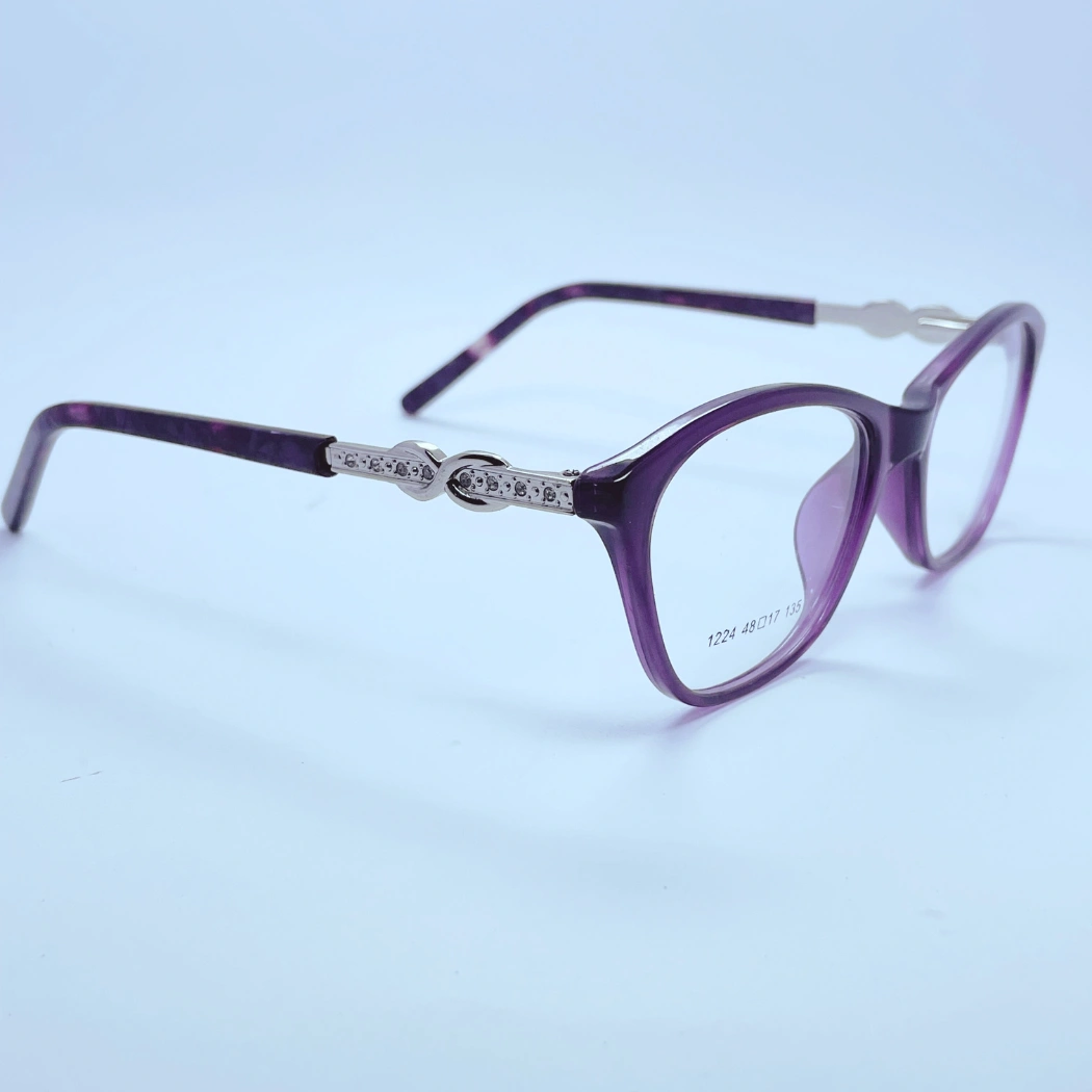 Cat eye 1224 Eyeglasses – Angled Side View (Purple) Cat eye 1224 Eyeglasses in Purple – angled side view